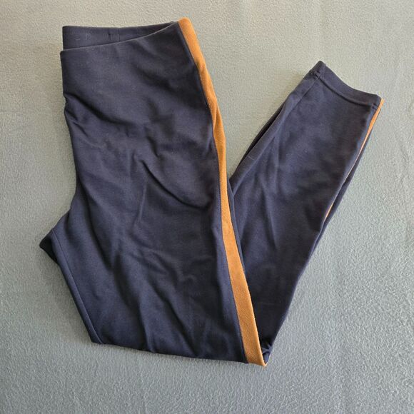 Lauren Ralph Lauren L Viscose Ponte Suede Striped Slim Pull On Navy Pants - Picture 1 of 12